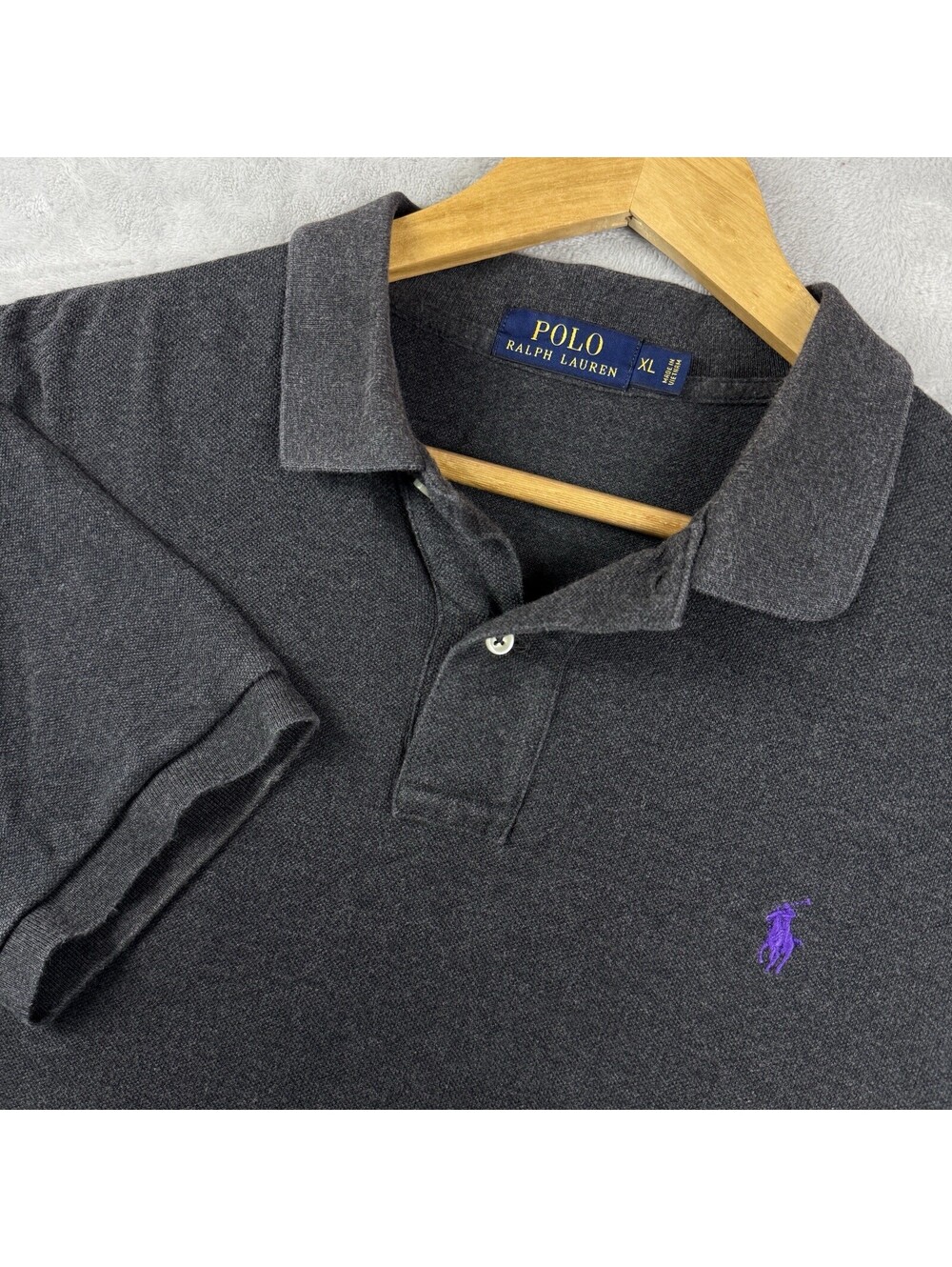 Polo Ralph Lauren Charcoal Gray Short Sleeve Polo Shirt MenXL Purple Pony Preppy